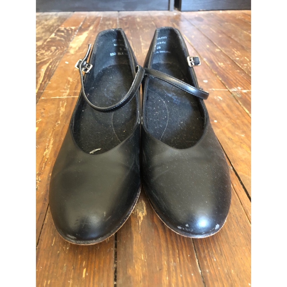 Black leather Capezio strapped heels